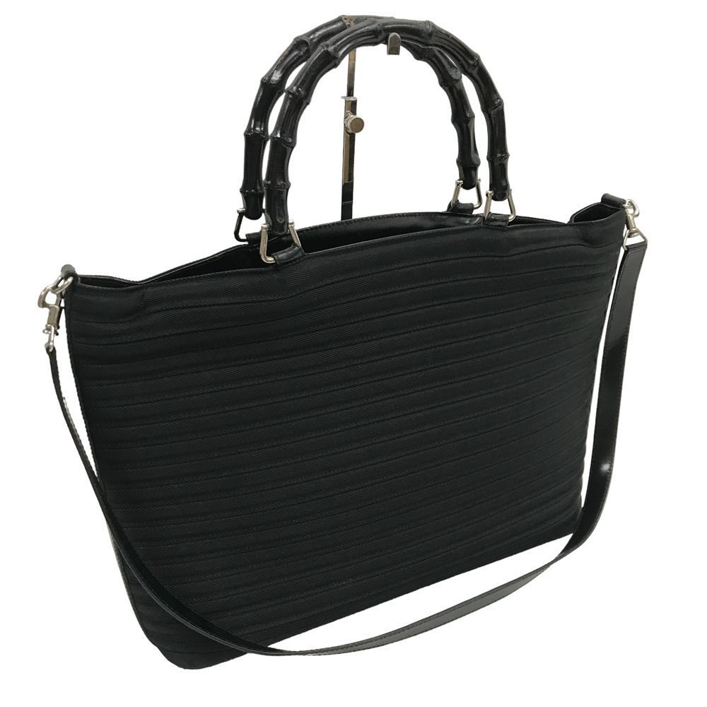 Gucci Bamboo Shoulder Bag Diagonal Black Canvas Enamel Detachable Strap - Picture 1 of 16